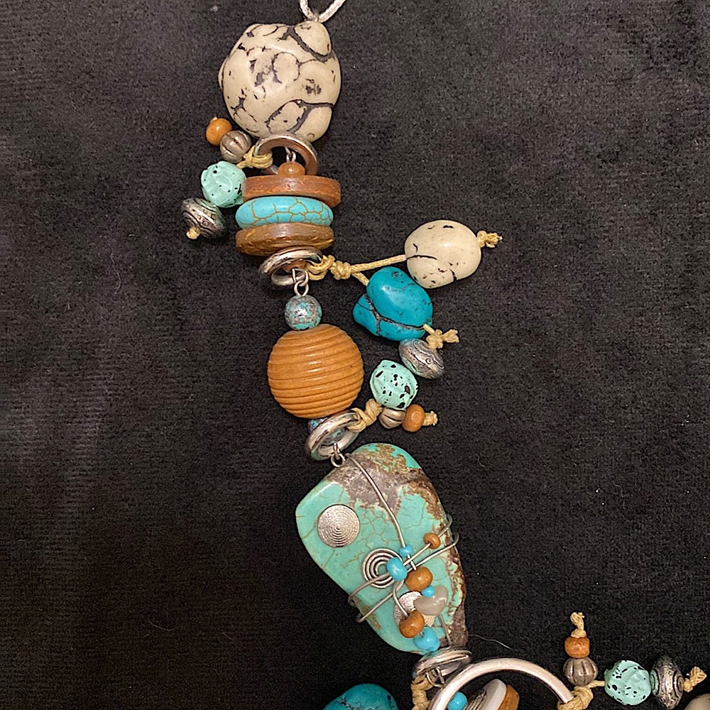 Boho Beaded + Turquoise Statement Necklace - image 4